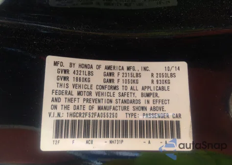 2015 Honda Accord Sport z USA, uszkodzony, nr VIN 1HGCR2F52FA055250